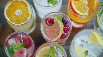 The mocktails range from sweet to tangy with a variety of flavors such as citrus berries and herbs photo