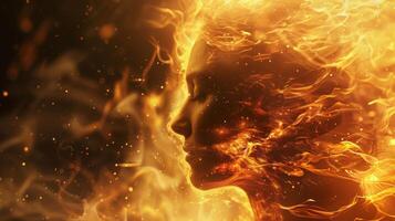A fiery molten shield surrounds a person representing their fierce immune response. photo