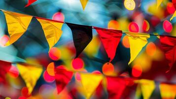 Vibrant bunting and flags in the colors of the German flag red black and gold decorate the festival grounds adding to the festive atmosphere photo