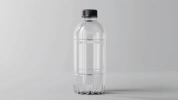 Blank mockup of a durable plastic water bottle with a leakproof screw cap. photo