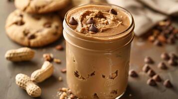 A jar of creamy peanut butter the key to creating a variety of delectable treats from cookies to cakes to bars photo