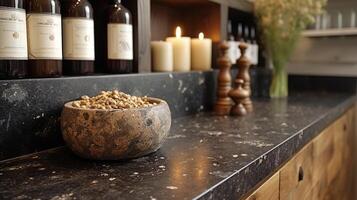 A detailed shot of a soapstone countertop with its speckled and ed surface exuding a sense of elegance and sophistication in any space photo