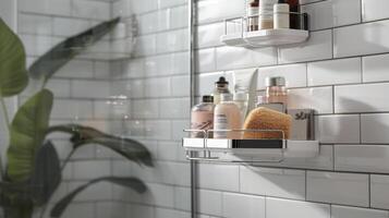 Utilize every inch of your bathroom by installing a corner shower caddy that effortlessly holds all your ries leaving your countertops clutterfree photo