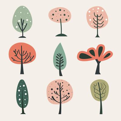 Various Trees Flat Illustration