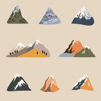montañas plano ilustraciones recopilación. Perfecto para diferente tarjetas, textil, web sitios, aplicaciones vector