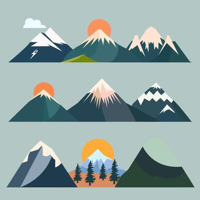 Various Mountains Isolated Flat Illustration. Perfect for different cards, textile, web sites, apps