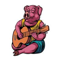 A cartoon illustration of a pig playing a guitar vector