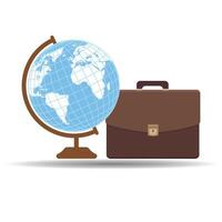 Illustration of a brown briefcase and a globe vector
