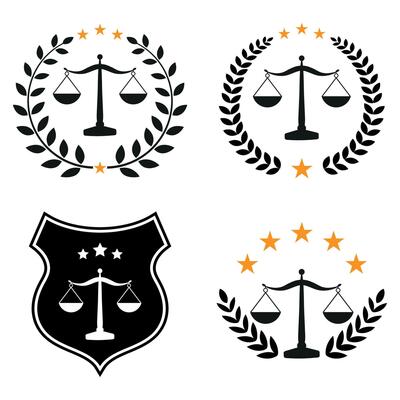 Illustration of a set of justice symbols with laurel