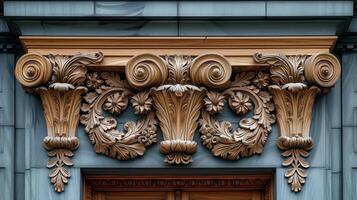 A closeup of a door frame with decorative details adding a touch of character and charm to an otherwise plain and functional element photo