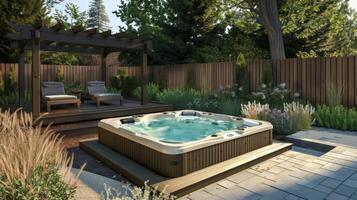 A tranquil outdoor spa featuring a hot tub sauna and massage area offering an indulgent and rejuvenating way to experience the great outdoors photo