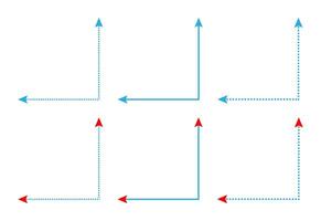 Double ended right angle 90 degrees corner arrows resources for teacher and student. vector