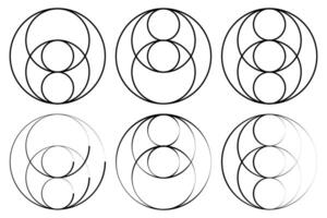 Vesica piscis geometry inside lines circles illustration. vector