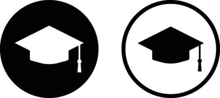 Graduation cap icon set in two styles isolated on white background . Academic cap icon vector