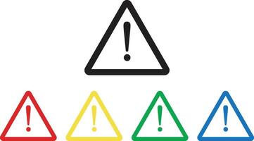 Warning icon in various colors isolated on white background . Warning triangle icon set . Alert icon . Caution icon vector