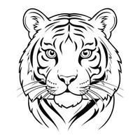 Tiger head front facing line art illustration vector