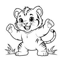 Hand sketch little tiger standing line art illustration for kids book vector