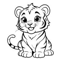 Hand sketch of happy baby tiger line art illustration vector