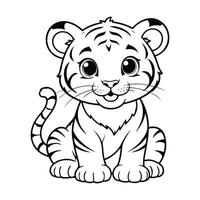 Hand sketch of happy baby tiger line art illustration vector
