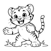 Hand sketch little tiger standing line art illustration for kids book vector