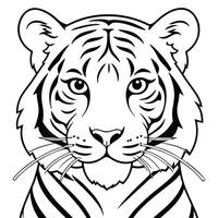 Tiger head front facing line art illustration vector