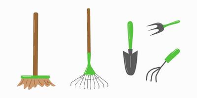 Garden tools and accessories set white background. vector