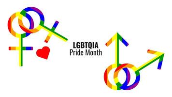 lgbtq bandera con símbolos celebrando orgullo mes. arco iris hembra y masculino señales elementos. gay orgullo desfile. ilustración. vector