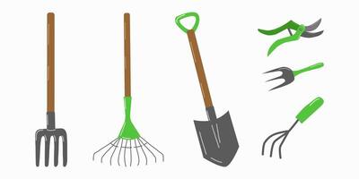 jardín herramientas y accesorios conjunto blanco antecedentes. vector