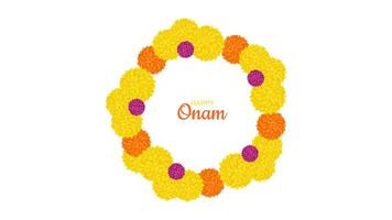 onam indio festival kerala estado. guirnalda de flores floral patrones. contento onam día festivo. póster bandera diseño. ilustración. vector