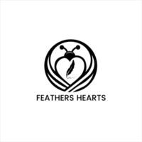 Creative luxury illustration feather sign with heart abstract logo design template. - Feathers hearts logo vector