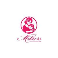 Happy Mother day card. Continuous one line drawing. Woman hold her baby. Mothers day logo vector