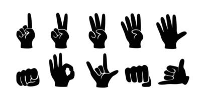 conjunto de gesto mano silueta diseño. dedos humano firmar y símbolo. vector