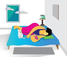 women using, and holding smartphones, messenger, and texting. girl lying down with a cat vector