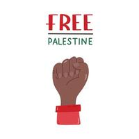 Free Palestine poster with lettering and arm in the fist as symbol of Palestinian resistance. Palestine design concept with simple hand drawn clipart for poster, banner, wallpaper, flyer, t shirt. vector
