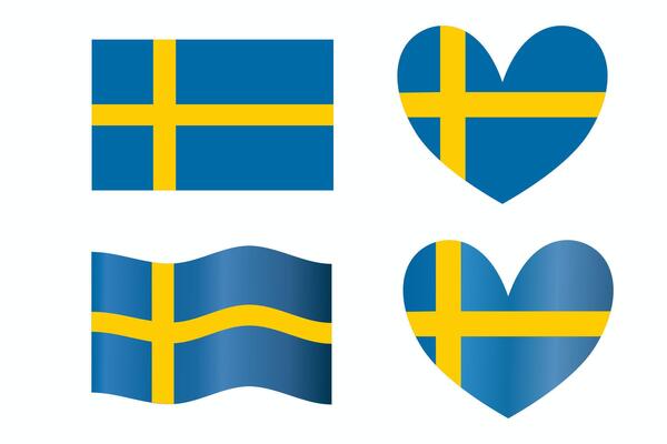 Swedish flags set elements isolated on white background