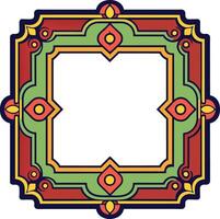 an ornate square frame with a red, green and yellow color scheme vector