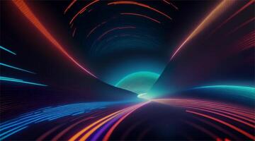 futuristisch Blau Raum Hintergrund mit glühend Linien und Energie Wellen. video