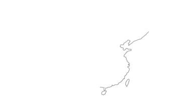 China map with all provinces black line art 2d animation, china territory or states outline drawing with neighbor countries geography animated video