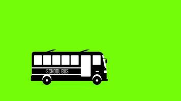 Black school bus icon loop 2d animation, silhouette bus on green screen background video