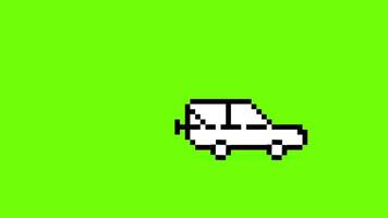 pixel jouet dessin animé voiture vert écran 2d animation, Années 90 humeur, 8 bits rétro style video