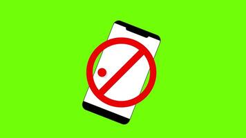 Mobile banned, no phone allowed sign on green screen background 2d animation prohibiting sign video