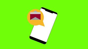 email notification avec mobile, signe sur vert écran Contexte 2d animation video