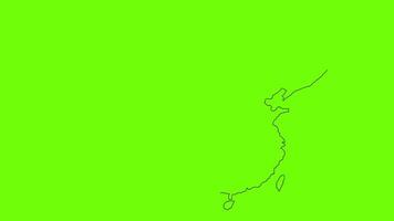 China map simple black line art 2d animation on green screen background, china territory outline drawing animated video