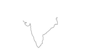 India map with all provinces black line art 2d animation, india territory or states outline drawing with neighbor countries geography animated video