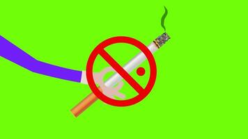 Man give cigarette animation of no smoking sign, prohibiting sign 2d animated on green screen background video