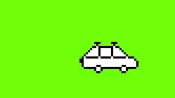 pixel jouet dessin animé voiture vert écran 2d animation, Années 90 humeur, 8 bits rétro style video