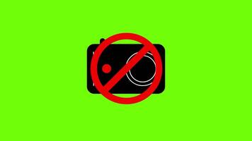 Câmera banido, não Câmera permitido placa em verde tela fundo 2d animação proibindo placa video