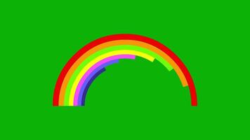 arco iris con nubes 2d animación, movimiento de arcoíris, animado clima icono, verano símbolo en verde pantalla antecedentes 4k video