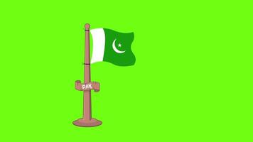 pakistan flagga i tecknad serie stil 2d animering grön skärm 4k animerad, bra för pakistan flagga dag video