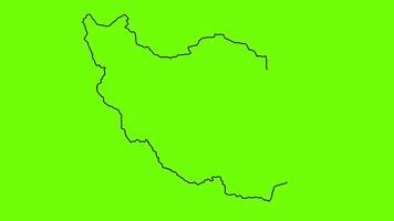 Iran map simple black line art 2d animation on green screen background, iran territory outline drawing animated video